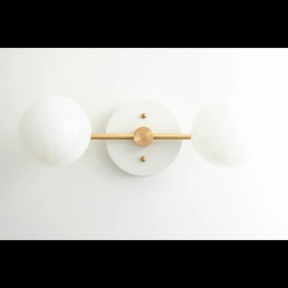 Set of TWO (2) MODCREATIONStudio White/Brass Large Bulb Bathroom Vanity Lights